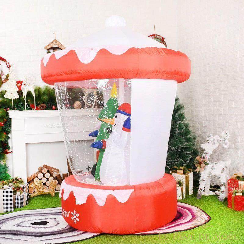 Structure de Noël gonflable : Manège enneigé avec Père Noël Sapin Bonhomme de neige